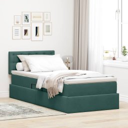 Pat cu storage cu saltea Verde închis 90 x 190 cm Catifea GartenMobel Dekor