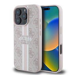 Husa Husa pentru iPhone 16 Pro - Guess Hardcase 4G Printed Stripes MagSafe (GUHMP16LP4RPSP) - Pink