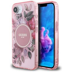 Husa Husa pentru iPhone 16e - Guess IML Flowers MagSafe (GUHMPSE4HFWBRCEP) - Pink