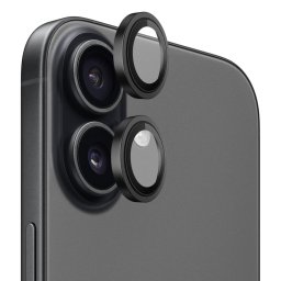 Original Metal Frame Lens Glass - Folie protecție cameră din Sticlă + ramă metalică - compatibil cu Apple iPhone 17 - culoare Negru