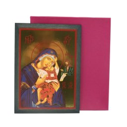 Icoană Maica Domnului cu Pruncul Iisus, Cadou Nași sau Fini, Detalii Aurii, Cutie Personalizată, 27x29 cm, ILIF602013