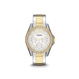 FOSSIL Ceas analogic 'Riley' auriu / negru / argintiu / alb