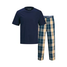JACK & JONES Pijama lungă 'JACLUCA' crem / bleumarin / verde petrol