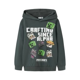 NAME IT Bluză de molton 'NKMJET MINECRAFT' gri închis / verde / negru / alb