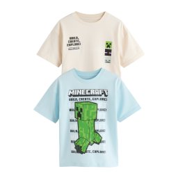 Next Tricou 'Minecraft' bej / albastru deschis / verde / negru