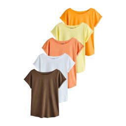 Next Tricou ciocolatiu / galben deschis / portocaliu / portocaliu neon / alb