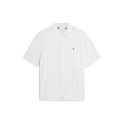 TOMMY HILFIGER Geacă tricotată 'Relaxed Pointelle Short Sleeve With' alb