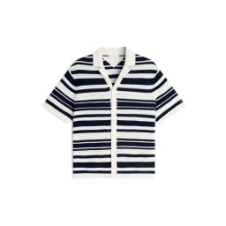 TOMMY HILFIGER Geacă tricotată 'BRETON' ecru / bleumarin