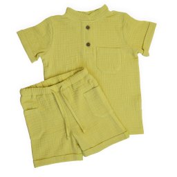 Compleu din Muselină pentru Copii, 100% Bumbac, Culoare Verde Praz