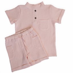 Compleu din Muselină pentru Copii, 100% Bumbac, Culoare Pink