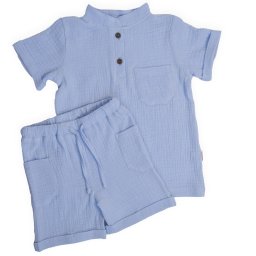 Compleu din Muselină pentru Copii, 100% Bumbac, Culoare Blue