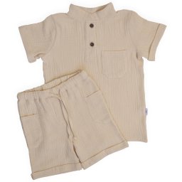 Compleu din Muselină pentru Copii, 100% Bumbac, Culoare Beige