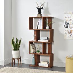 Biblioteca Brattahlid cu 4 compartimente si 4 polite, finisaj nuc