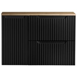 Dulap baie suspendat cu blat 80 cm, negru si stejar, Skelbolu