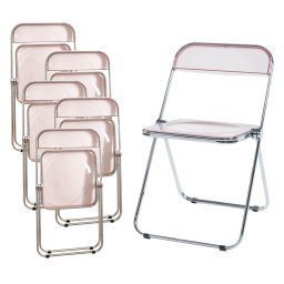 Set 6 scaune pliabile Pornainen, roz transparent, cadru metalic