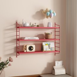 Raft de perete modular cu 3 polite, rosu mat, din otel, Strängnäs
