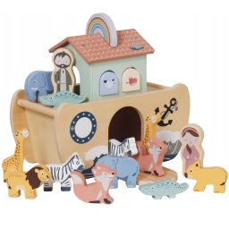 Arca lui Noe din lemn, jucarie educativa cu 17 figurine, multicolora