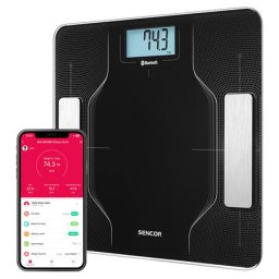Cantar Cântar corporal smart 180 kg, Bluetooth, analiză corporală completă, afișaj LCD iluminat, sticlă securizată 6 mm, Negru