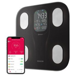 Cantar Cântar corporal smart 180 kg, Bluetooth, analiză corporală completă, afișaj LCD mare iluminat, sticlă securizată 6 mm, Negru