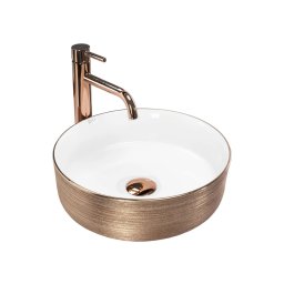 REA-U3303 - Lavoar pentru montare pe blat SAMI, Ø 37 cm, ceramică, alb/auriu