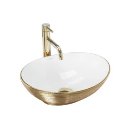 REA-U3697 - Lavoar SOFIA pe blat 34,5x41 cm ceramică/alb/auriu periat