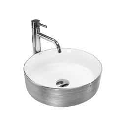 REA-U3304 - Lavoar de așezat pe blat SAMI, Ø 36 cm, ceramică, alb/argintiu