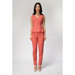 Pantaloni uni din in cu un croi drept si o cadere fluida si rafinata RENATA, Hermosa, caramiziu