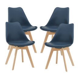 Set 4 scaune dining albastre cu sezut tapitat din piele ecologica