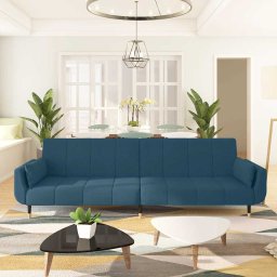 Canapea extensibila cu 2 locuri, 2 perne, albastru, catifea GartenMobel Dekor