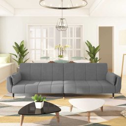 Canapea extensibila cu 2 locuri, 2 perne, gri deschis, catifea GartenMobel Dekor