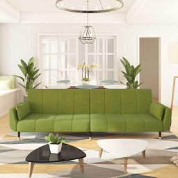 Canapea extensibila cu 2 locuri 2 perne verde deschis catifea GartenMobel Dekor