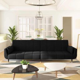 Canapea extensibila cu 2 locuri, 2 perne, negru, catifea GartenMobel Dekor