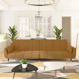 Canapea extensibila cu 2 locuri, 2 perne, maro, catifea GartenMobel Dekor