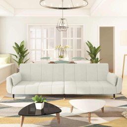 Canapea extensibila cu 2 locuri, 2 perne, crem, catifea GartenMobel Dekor