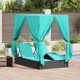 Sezlong dublu cu perdele Turcoaz 205 x 129 x 200 cm poliratan GartenMobel Dekor
