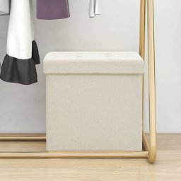 Taburet de depozitare pliabil, alb crem, imitatie de panza GartenMobel Dekor
