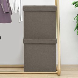 Taburete depozitare pliabile 2 buc. gri taupe imitatie panza GartenMobel Dekor