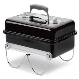 Gratar pe carbuni portabil Weber 1131004 Go Anywhere, 42x26 cm, 3 straturi nichelate, Picioare mobile, Maner rece, Negru/Argintiu