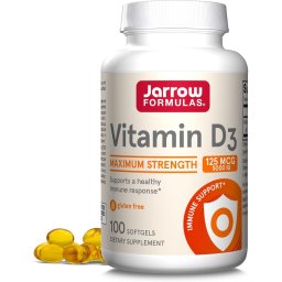 Vitamina D3 5000 UI pentru Imunitate, Oase Puternice si Metabolismul Calciului - Jarrow Formulas - 100 capsule
