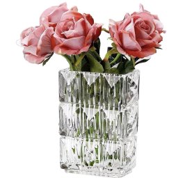 Vaza Decorativa Eleganta Pufo Lines din Sticla Groasa pentru Flori si Aranjamente, 20 cm- Design Modern pentru Living si Decor Interior