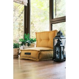 Taburet cu spatar 60x62x60 cm, forma patrata, tapiterie textil Soho, galben mustar - Verificat A · Re-Bloom