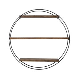 Raft perete living 60x60x15 cm, 3 polite molid masiv 15mm, rama metal 6mm, stil industrial, nuc/negru - Verificat A · Re-Bloom
