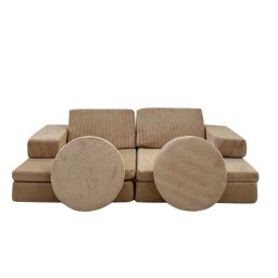 Canapea extensibila copii 2 locuri 140x46x70 cm, tapiterie poliester 100%, spuma 23 DNS, cadru lemn, camel/maro - Verificat A · Re-Bloom