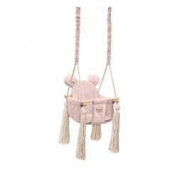 Leagan pentru copii si bebelusi, catifea velvet, perna detasabila ursulet teddy sepia rose