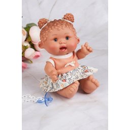 Papusa Parfumata cu Rochie Somon cu Iepuri cu Doua Codite, 26 cm 0434 Pepotes Original Nines Somon