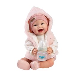 Reborn Elsa, 42 cm, Fara Par, Corp Vinil+Textil cu Costumas Tricotat Alb si Vesta de Blanita Roz 10284 Guca Munecas Alb & Roz