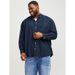 Jack & Jones Plus Camasa casual barbati big sizes, din bumbac organic, Bleumarin inchis (SELECTATI MARIMEA: 6XL)