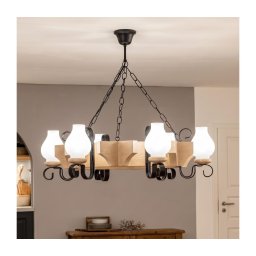 Brilagi - Candelabru QUEEN suspendat pe lanț, 6xE14/40W/230V, stejar