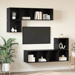 Set comoda TV Pe perete 4 pcs Stejar Negru Lemn compozit GartenMobel Dekor