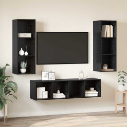 Set comoda TV Pe perete 3 pcs Stejar Negru Lemn compozit GartenMobel Dekor